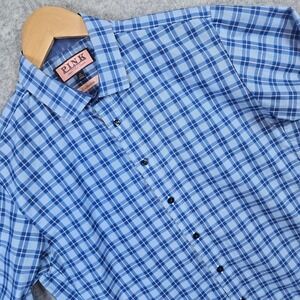 Thomas Pink Collection Men's Dress Shirt Blue Plaid Long Sleeve Cotton Size M 15